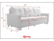 Kanapa, Sofa BERG 223 cm, Rozkładana, Sprężyny